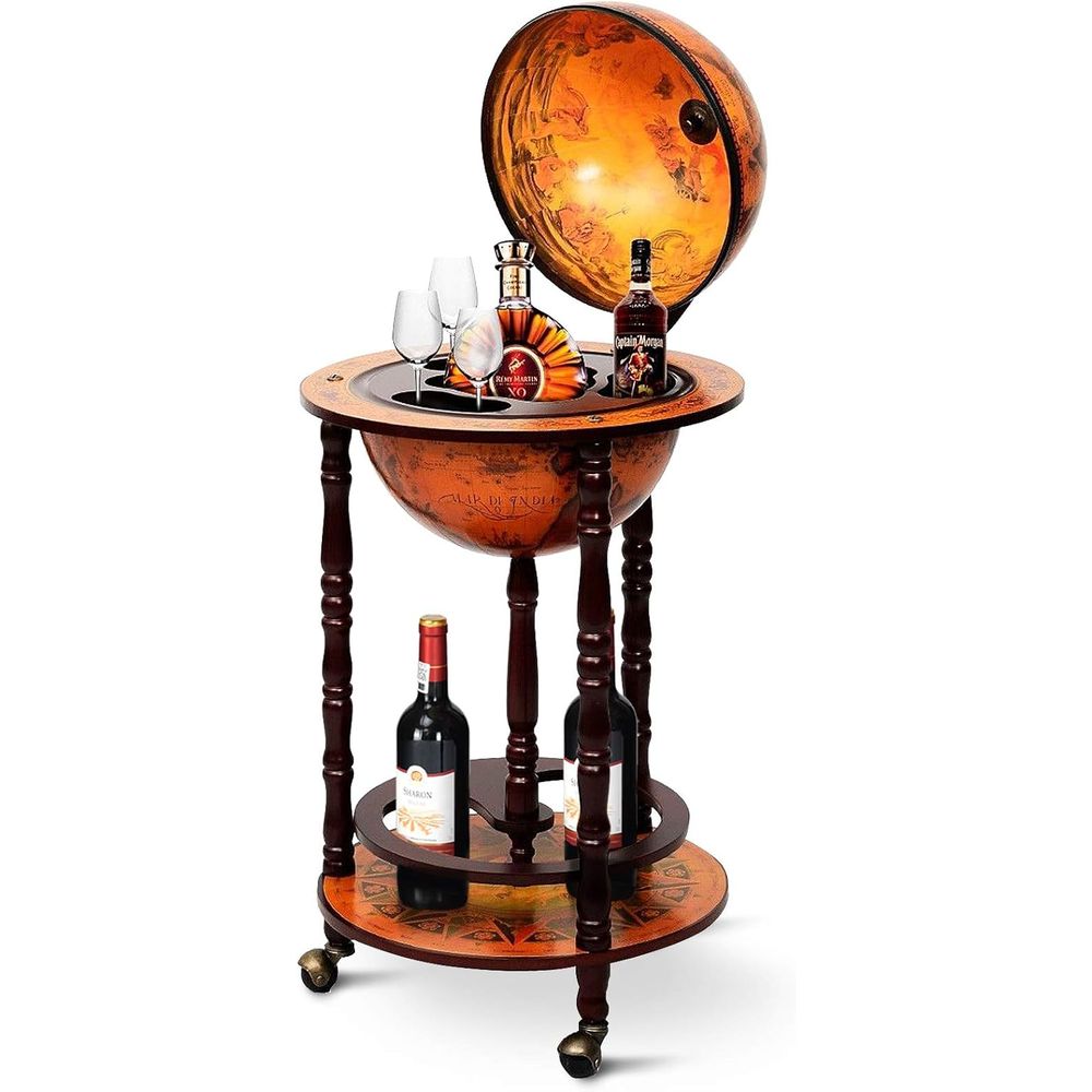 Home Bar Shelves - 17.5 Vintage-Style Rolling Globe Bar Cart