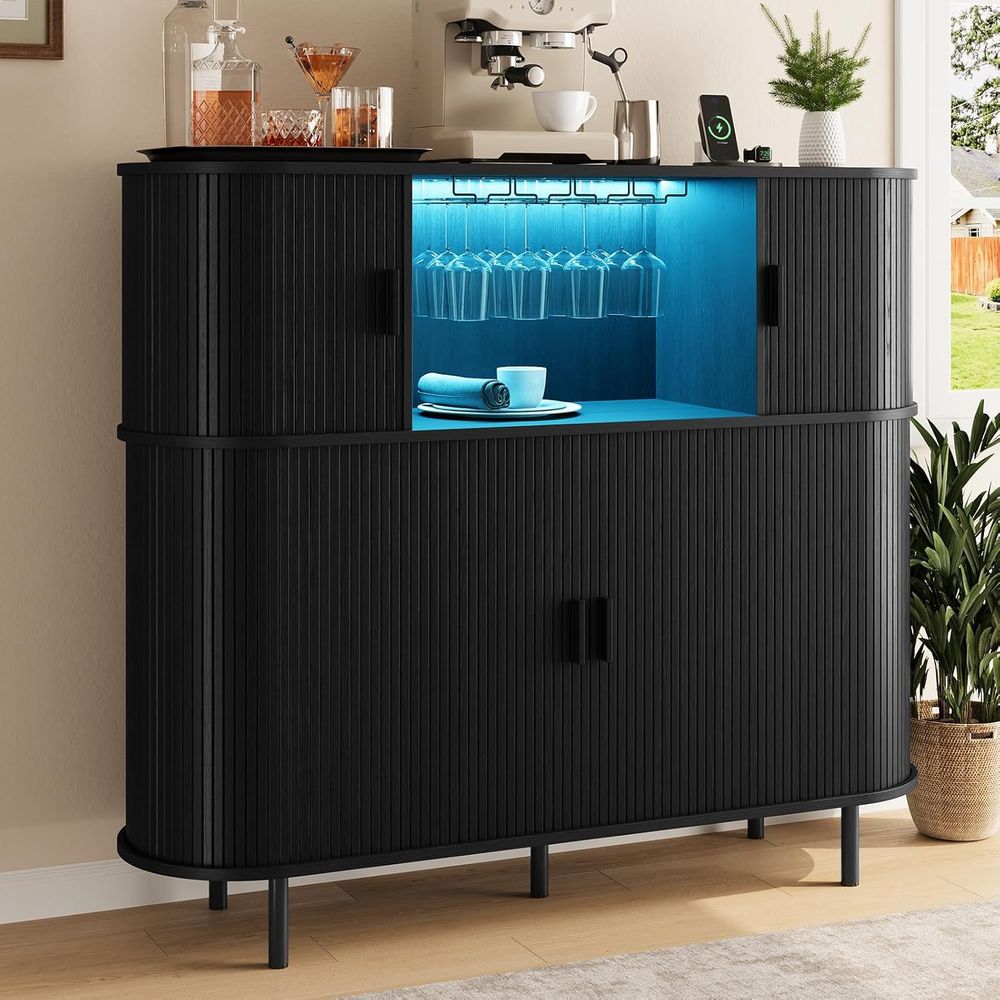 Home Bar And Cabinet - 55 LED-lit Wine & Liquor Cabinet