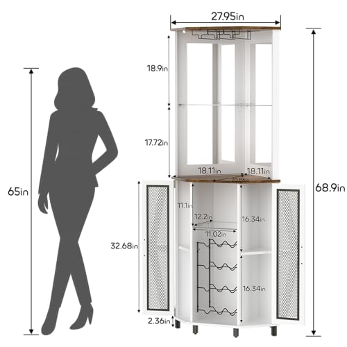 Home Bar Shelves - 68.9 Inch Farmhouse-Style Corner Bar Cabinet