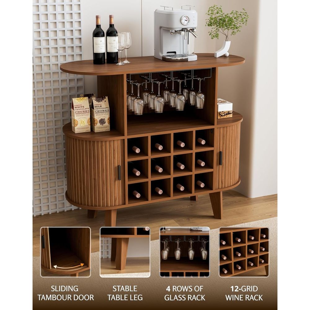Walnut 35.4 Oval Wine Bar Cabi - Home Bar And Cabinet incelemesi ve fiyatı