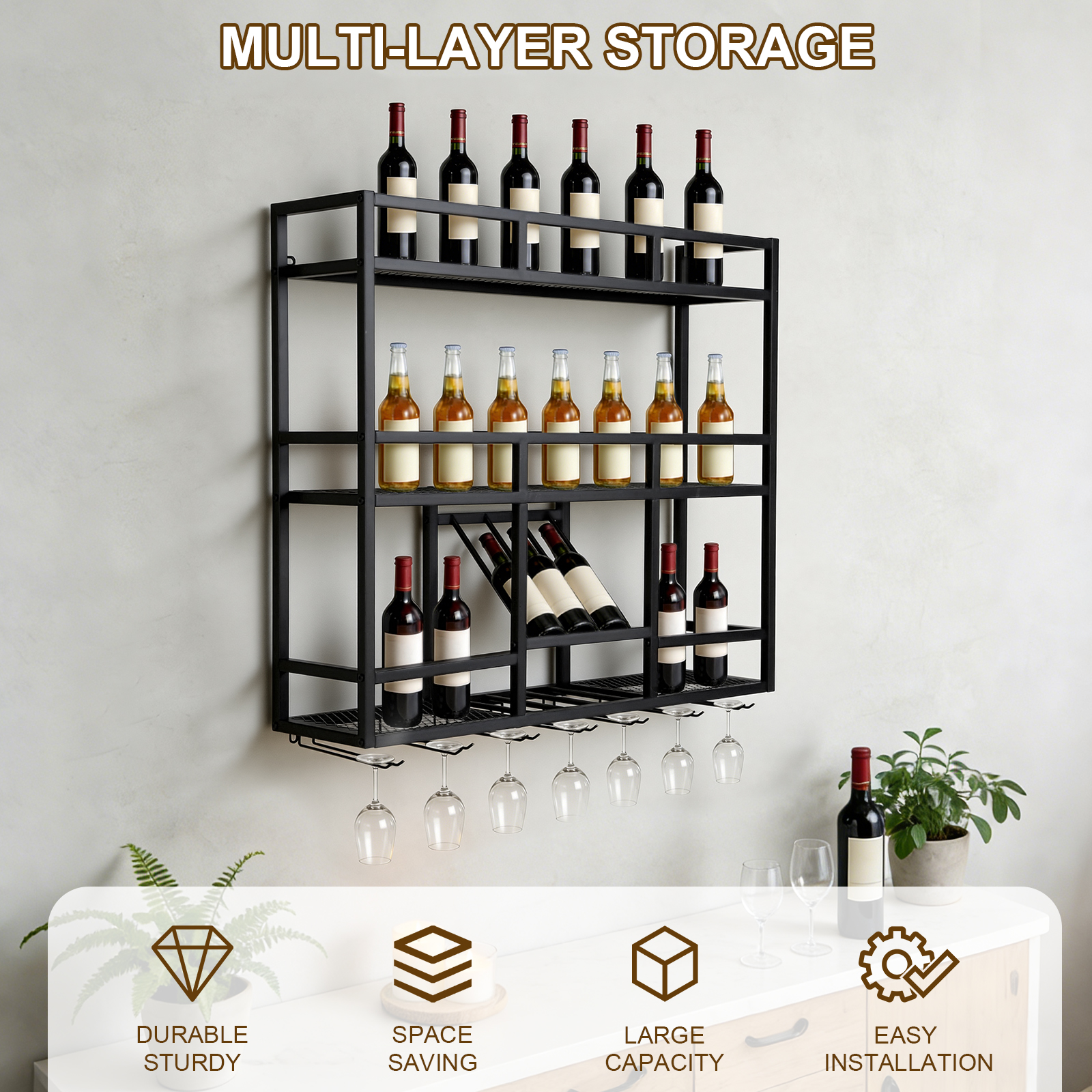 3 Tiers Floating Wine Bottle S - Home Bar Stand incelemesi ve fiyatı