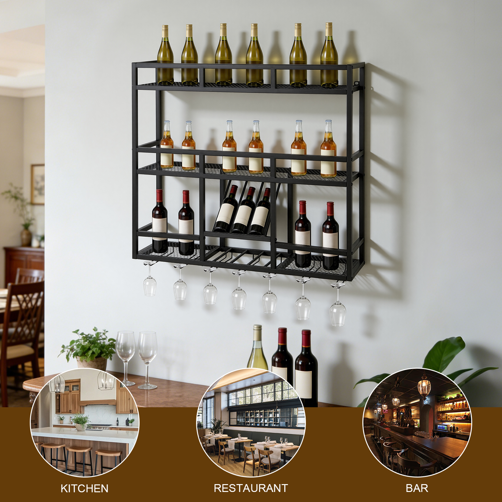 3 Tiers Floating Wine Bottle S - Home Bar Stand incelemesi ve fiyatı