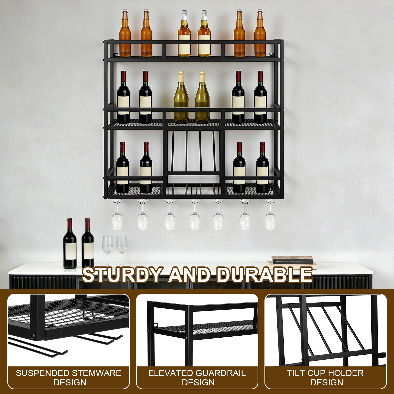 3 Tiers Floating Wine Bottle S - Home Bar Stand incelemesi ve fiyatı