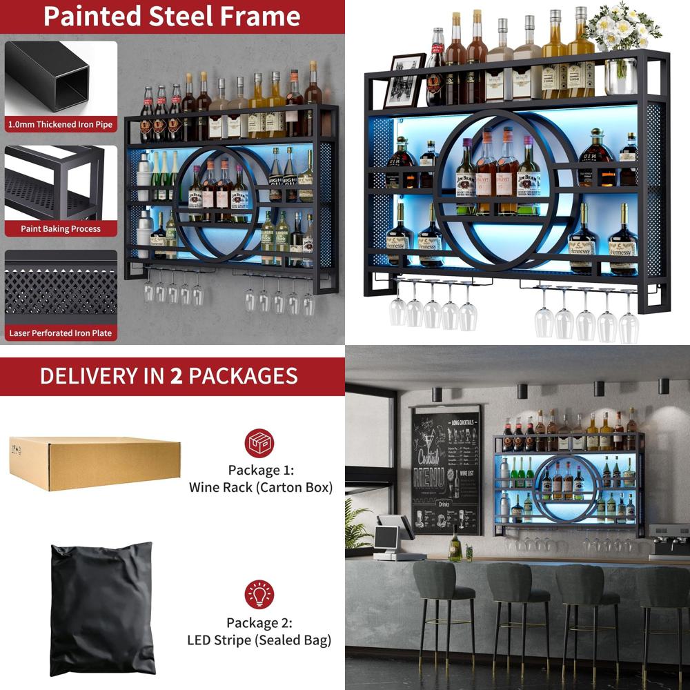 39 Wall-Mounted 3-Tier Wine Ra - Home Bar Shelves incelemesi ve fiyatı