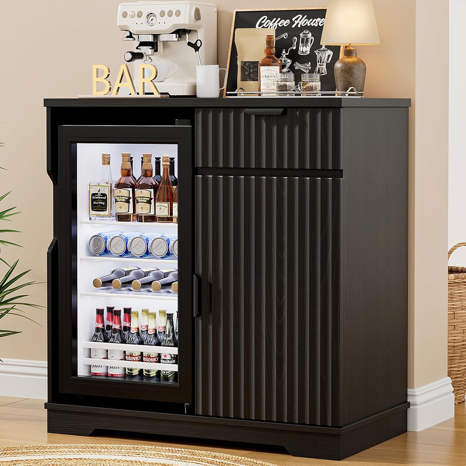 Fluted Coffee Bar Cabinet with - Home Bar And Cabinet incelemesi ve fiyatı