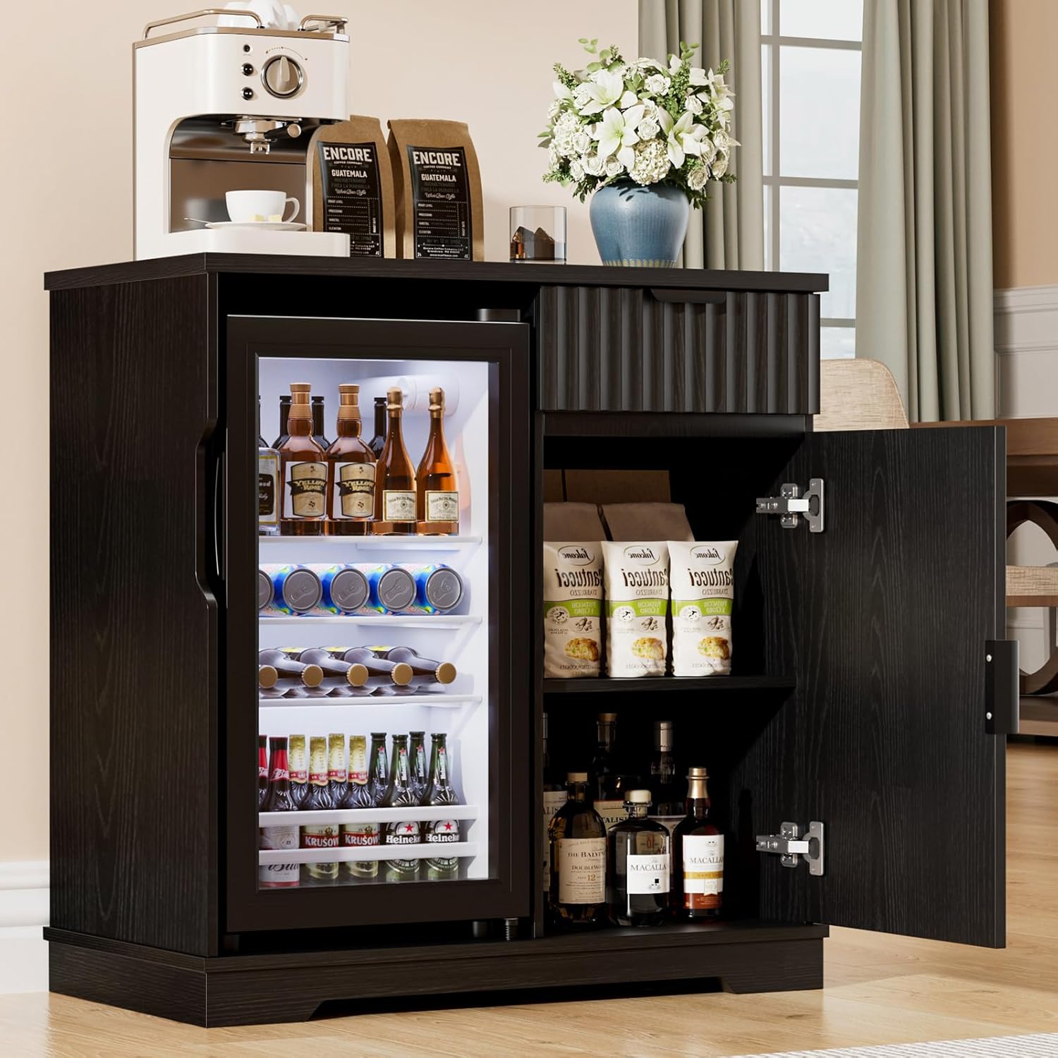 Fluted Coffee Bar Cabinet with - Home Bar And Cabinet incelemesi ve fiyatı