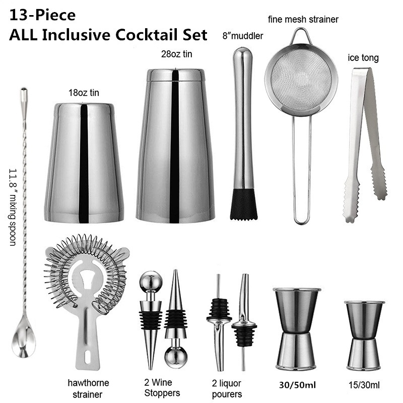 13Pcs/Set Stainless Steel Cock - Boston Shaker Set incelemesi ve fiyatı